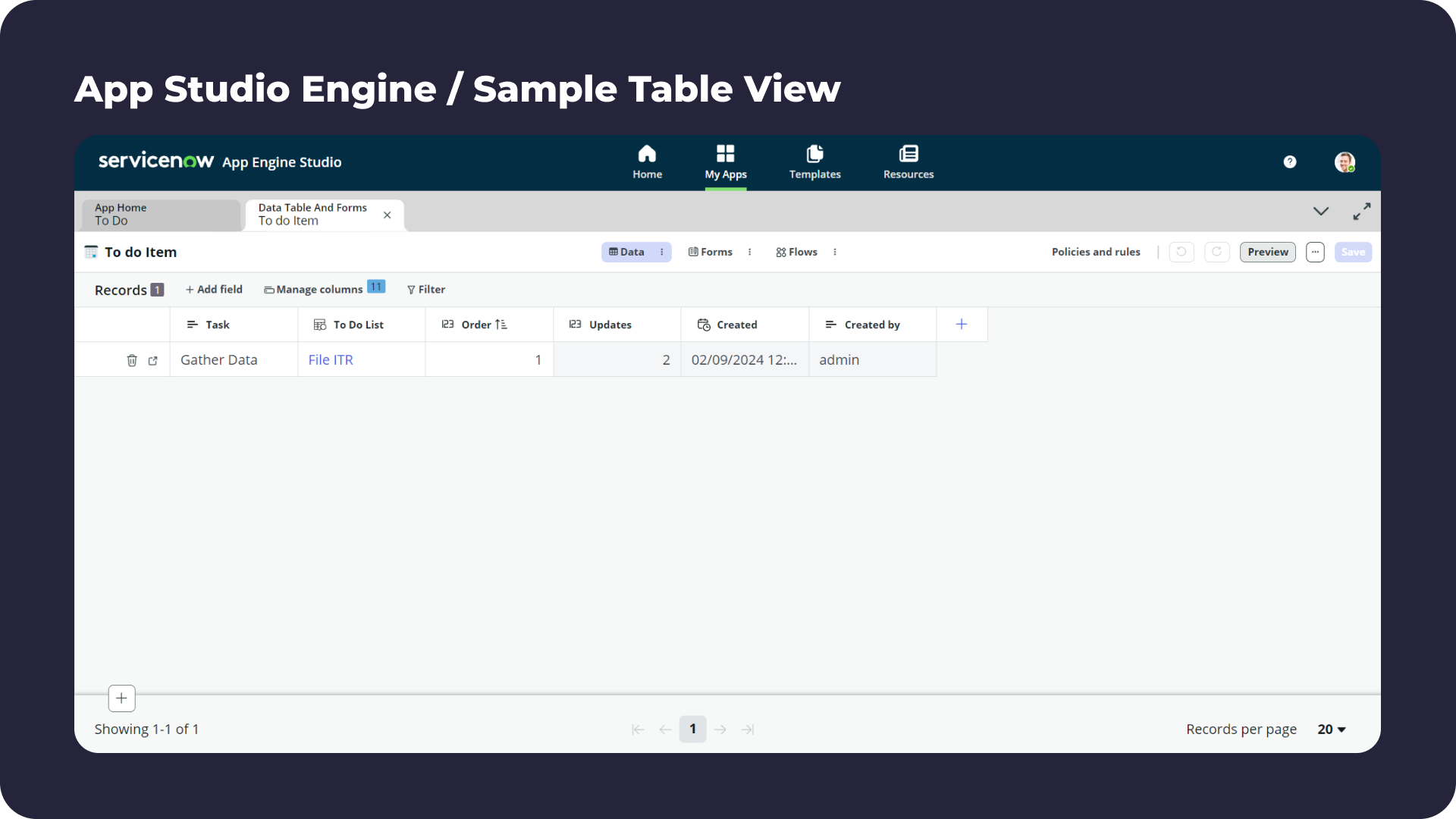 ServiceNow - App Engine Studio Table