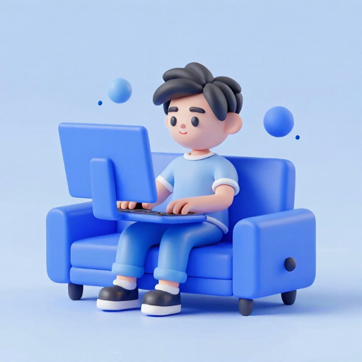 A professional working on a sofa